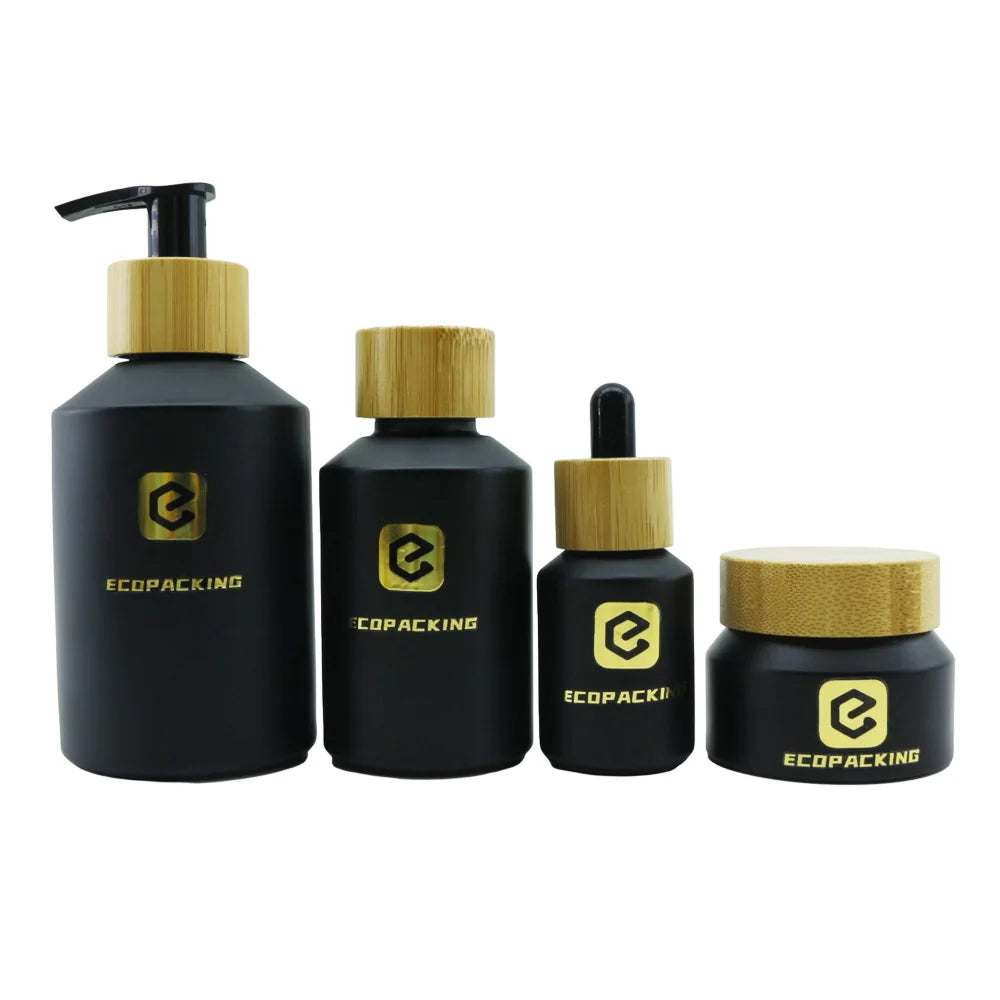 Luxury Slanted Shoulder Glass Dropper Bottle Cosmetic Packaging Oil Serum Cosmetic Glass Pump Bottles Jars Set for Skincare - 图片 2