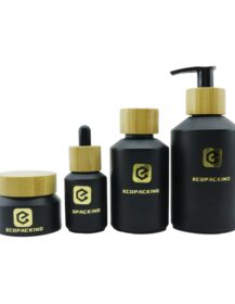 Shiny Black Glass Bottle 60 ml Glass Cosmetic Bottle 2 oz Cream Bottle with Plastic Black Pump Switch Pump External Spring Pump