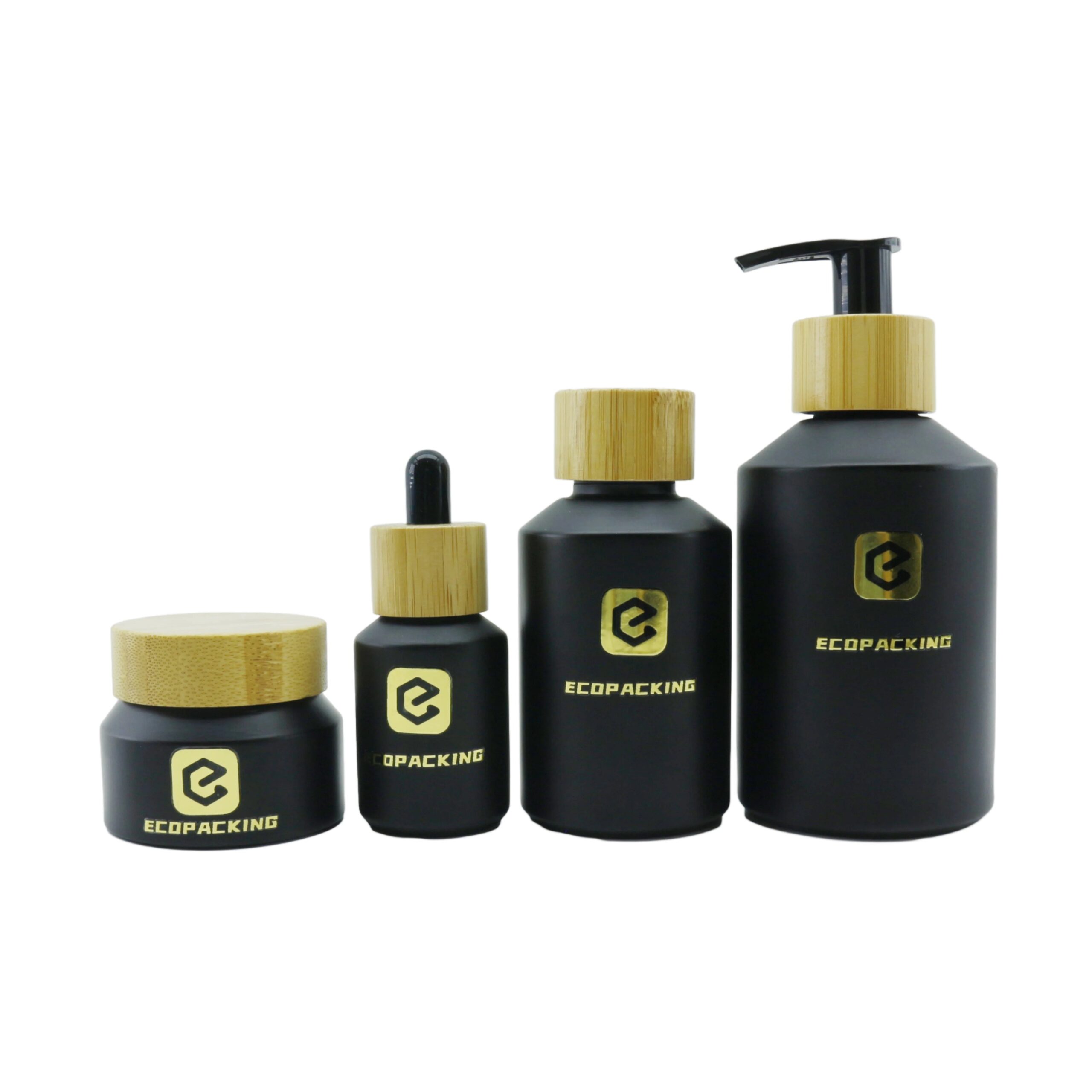 Shiny Black Glass Bottle 60 ml Glass Cosmetic Bottle 2 oz Cream Bottle with Plastic Black Pump Switch Pump External Spring Pump