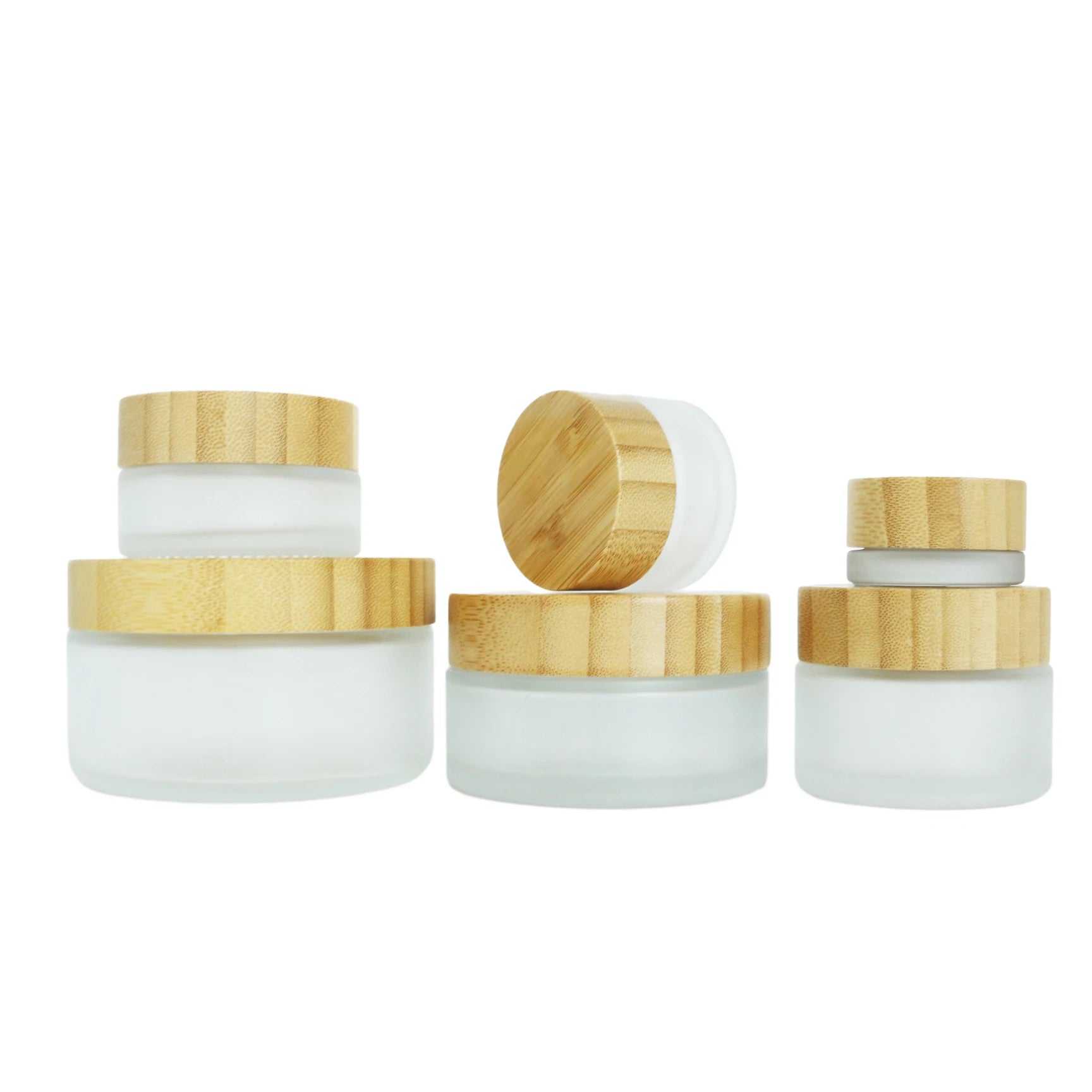 Cosmetic Frosted Glass Jars 5g-100g Bamboo Wooden Lid for Skin Care Eye Cream Body Butter Face Masks Personalized Engraved Logo - 图片 4