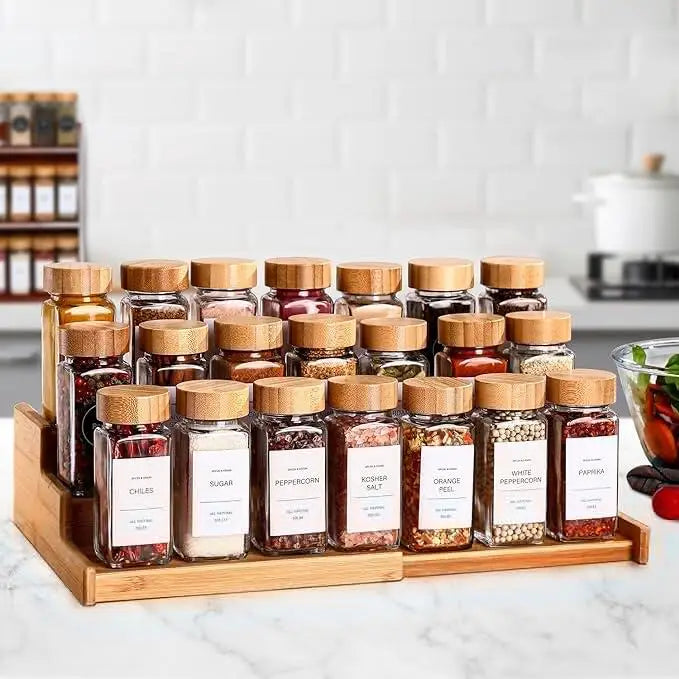 Empty 120ml Fresh Custom Logo Seasoning Square Kitchen Glass Spice Jars with Bamboo Lid - 图片 5