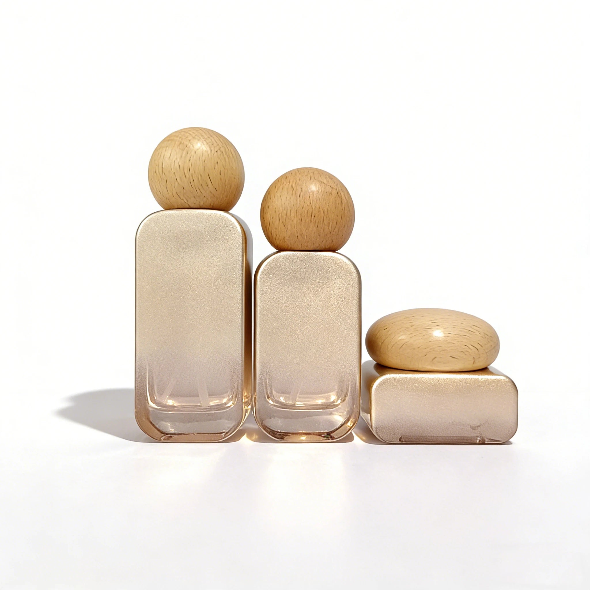 20ml 30ml 50ml 100ml 120ml Luxury Glass Lotion Pump Bottle 30g 50g Square Face Jar with Wooden Cap - 图片 3