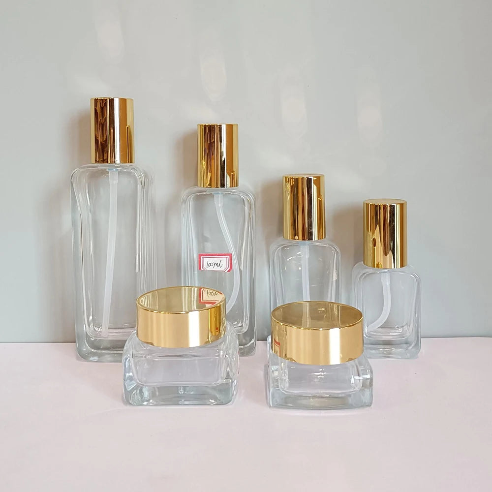 Skincare Packaging Containers Luxury clear Cosmetic Glass Jar 30ml 50ml 100ml 120ml Glass Spray Lotion Serum Bottles with Pump - 图片 6
