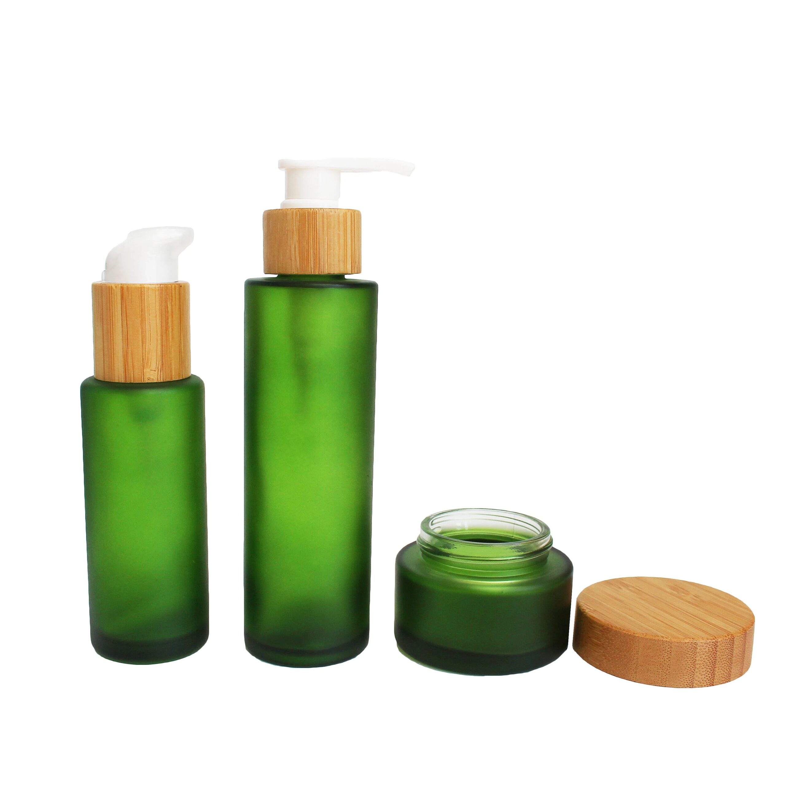 Frosted Green 30ml 40ml 50ml 100ml 4oz Bamboo Frosted Green Lotion Pump Glass Cosmetic Bottle