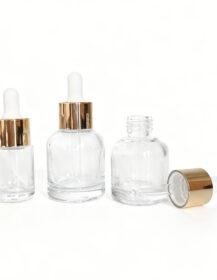 Empty Round Glass Dropper Bottles Thick Bottom 30ml 20ml 10ml 1oz clear Glass Dropper Bottle with Gold Cap for Essential Oil