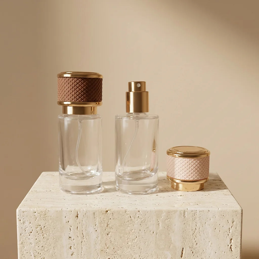 High-End Minimalist Fragrance Packaging 20ml Glass Spray Bottle with Pink & Brown Embossed Lids for Luxury Brands - 图片 4