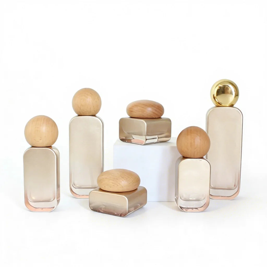 Gold Cosmetic Packaging Set 30ml 50ml 100ml 120ml Luxury Glass Lotion Pump Serum Bottle 30g 50g Square Face Jar with Bamboo Lid - 图片 3