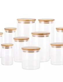 Spice Seasoning Kitchen Storage Glass Jar with Bamboo Lid for Saffron Tea Rice 100ml 200ml 250ml 500ml 750ml 1000ml
