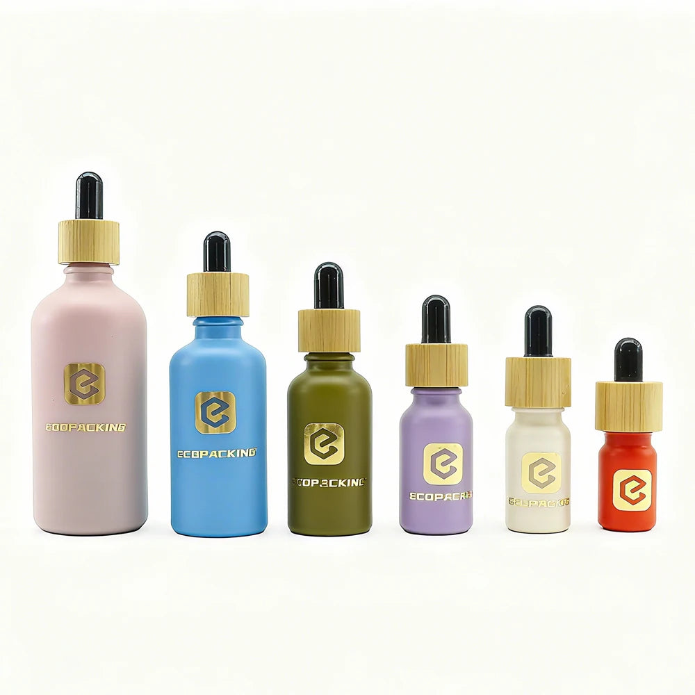 15-100ml Round Green Frosted Glass Cosmetic Dropper Bottles for Essential Oil and Mascara Packaging - 图片 3