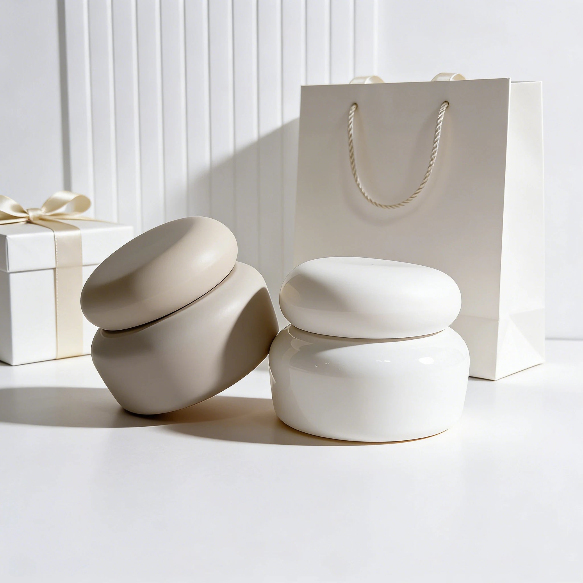 Custom Luxury New Style White Glass Body Lotion Bottle with White Stone Cap Glass Cream Jar for Cosmetic Packaging - 图片 5