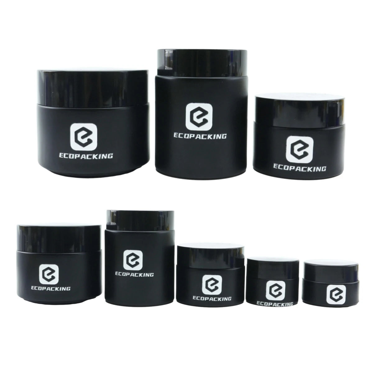Eco 5g-250g Shine Black Matt Black Cream Glass Jars with Lids for Face Cream & Mascara