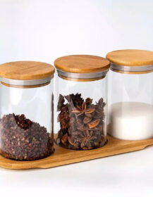 Dry Food Borosilicate Glass Jars Food Storage With Bamboo Lid Airtight Kitchen Organizer