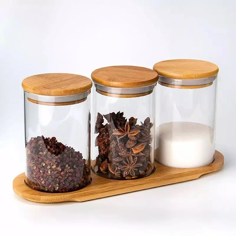 Dry Food Borosilicate Glass Jars Food Storage With Bamboo Lid Airtight Kitchen Organizer