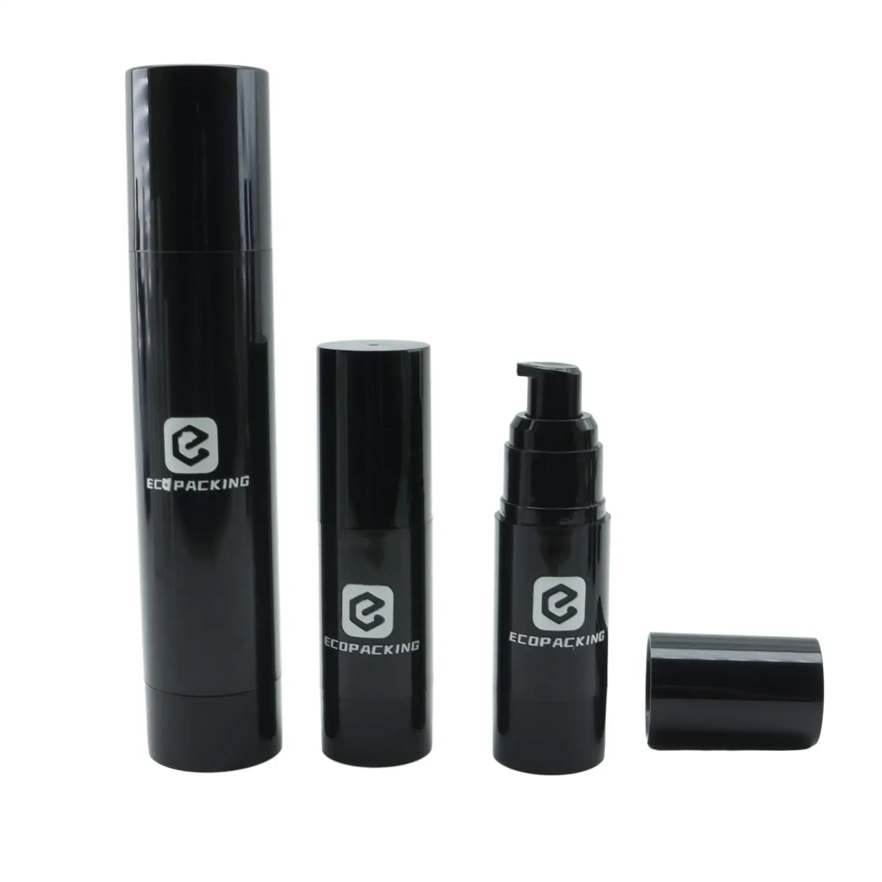 15ml 30ml 50ml Black Cosmetic Lotion Refillable Airless Pump Bottle Luxury Plastic Black Airless Pump Bottle - 图片 3