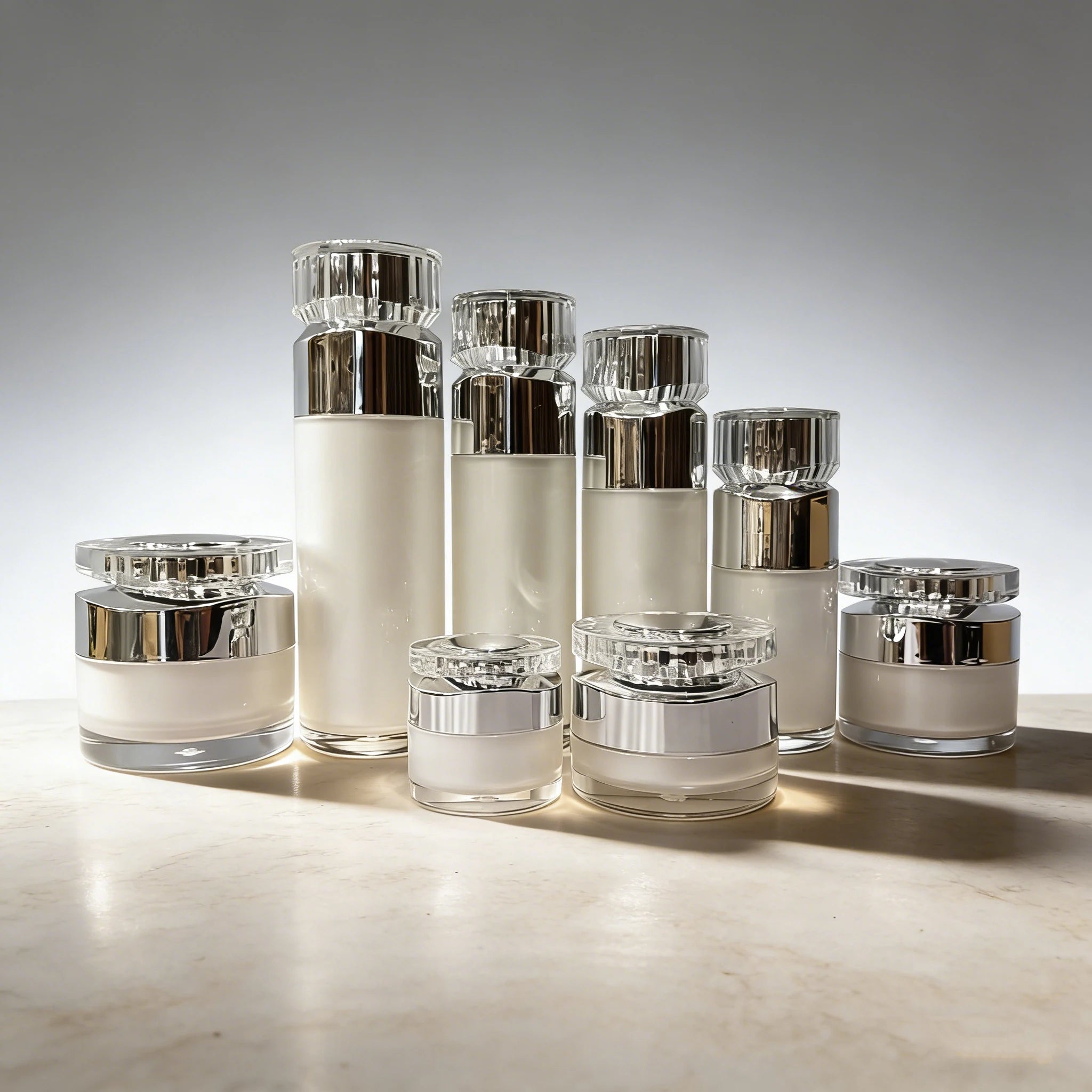 Luxury Pearl White 15/20/30/50g Cream Jars Empty 15/30/50/100ml Acrylic Airless Pump Serum Bottle with Glossy Surface Treatment - 图片 2