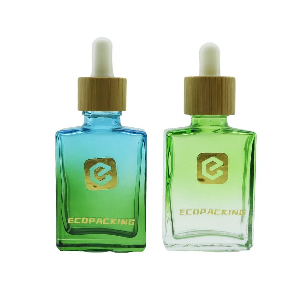 30ml 50ml 100ml Flat Square Rectangle Luxury Dropper Essential Oil Glass Bottles for Body Oil
