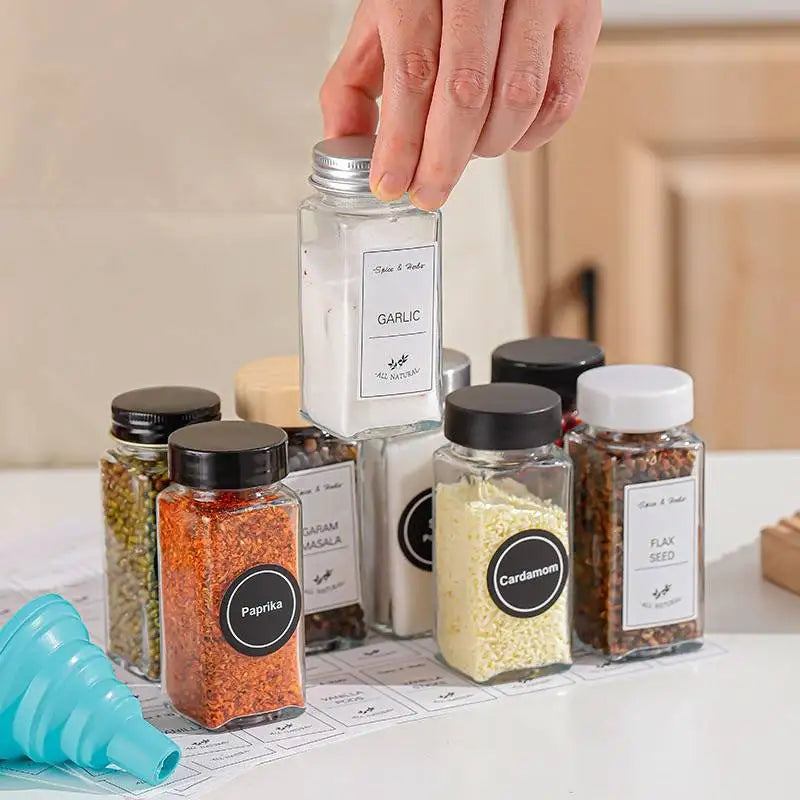 Wholesale Empty Square Kitchen 4oz 100ml Seasoning Bottles Pepper Glass Spice Jar with Shaker Wooden Lids Spice - 图片 3