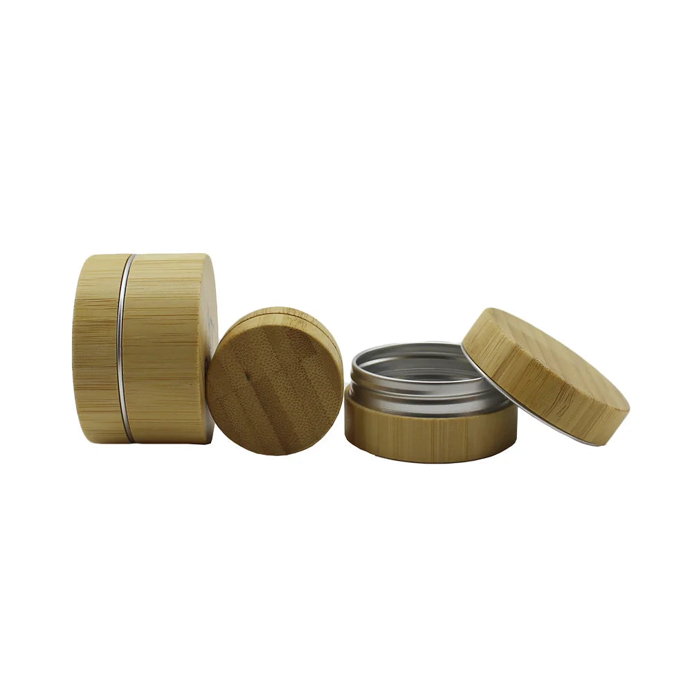 Eco Friendly Cosmetic Jars Empty Refillable Aluminum Bamboo Cream Jar Custom Logo 100ml Aluminium Tin Jar With Bamboo Lid - 图片 3