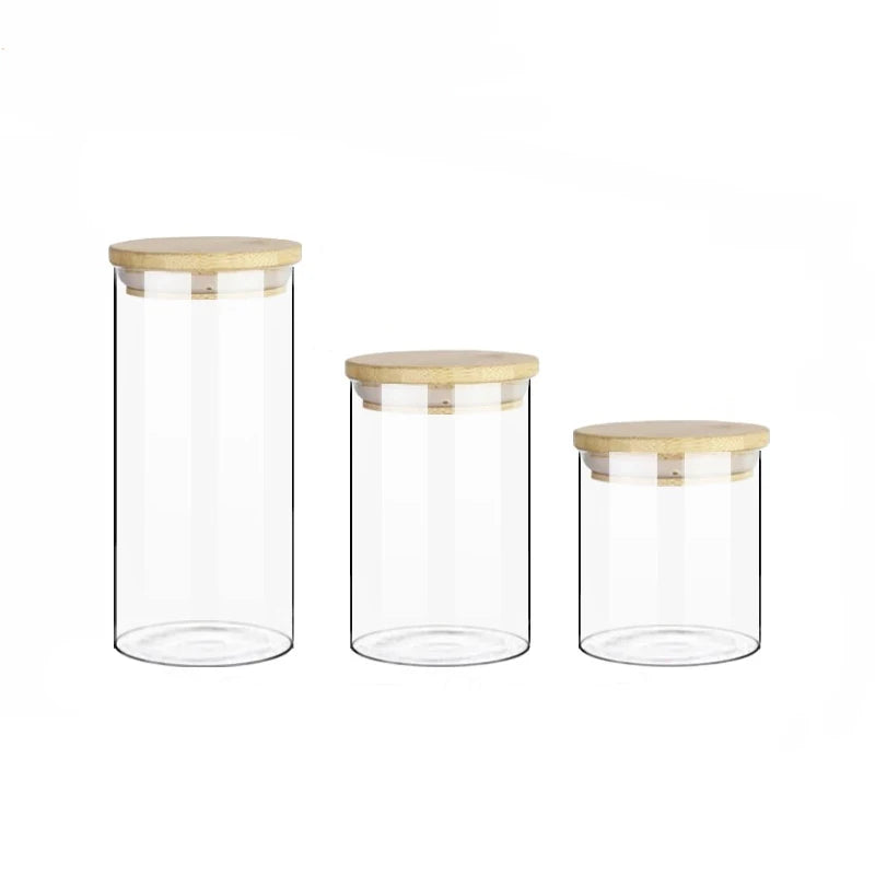 High Quality Food Grade Kitchen Glass Food Storage Jar Set with Bamboo Acacia Lid for Saffron Tea Coffee Packaging - 图片 6