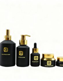 Cosmetic Packaging 5/10/15/30/50/120ml Matte Black Slant Shoulder Glass Bottle Gold Lid/Pump/Dropper Skin Care Cream Eye Drop