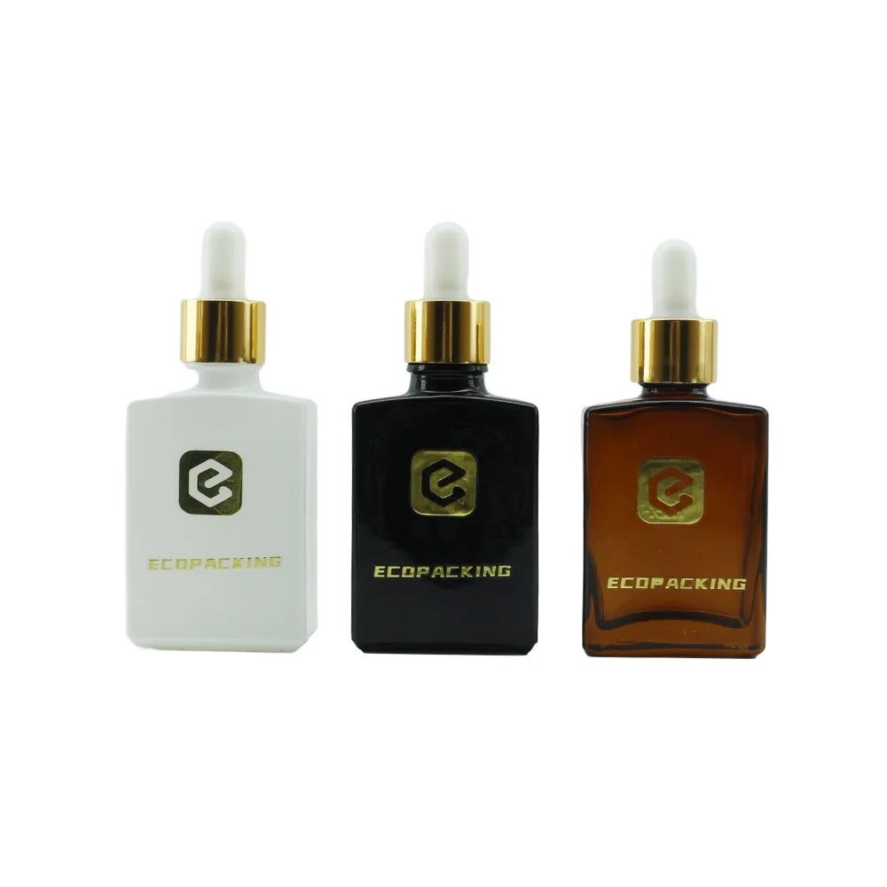 30ml 50ml 100ml Black Amber square Rectangle Glass Dropper Bottle with Flat Shoulder for Cosmetic Essential Oils - 图片 4