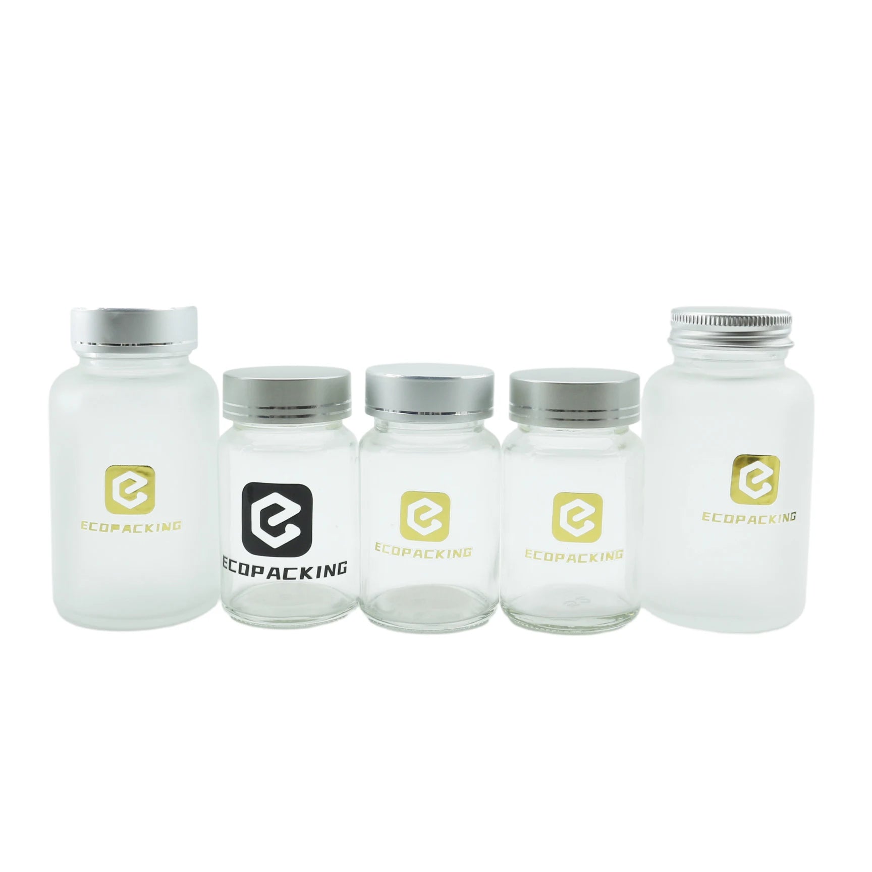 100ml clear Frosted Food Grade Supplement Food Grade Glass Bottle for 60pcs Capsules with Lid Custom OEM