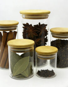 Eco-friendly High Borosilicate Glass Food Storage Jars with Bamboo Wood Lids for Food Storage Packing