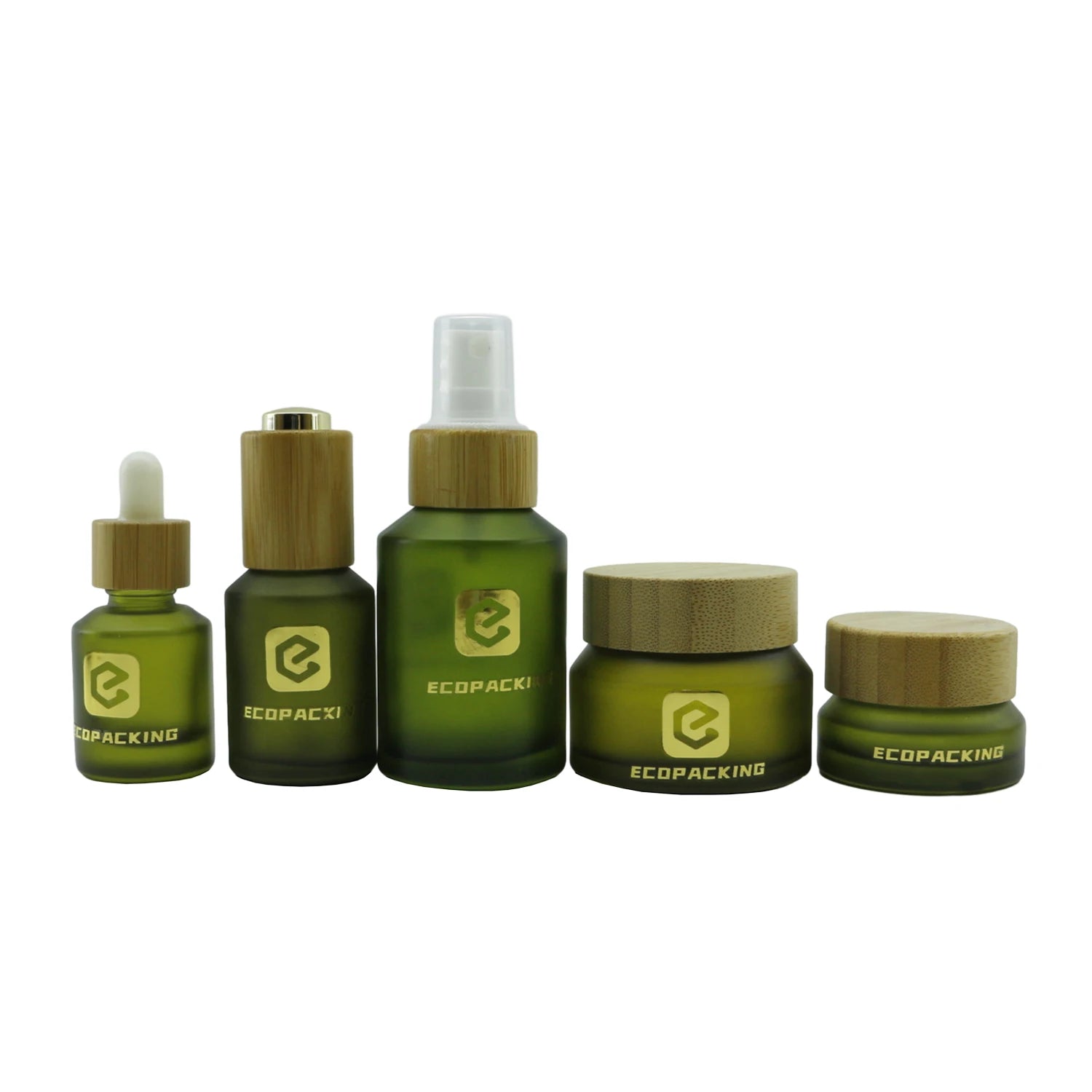 Cosmetic Packaging 15ml 30ml 60ml 100ml 120ml 200ml Slant Shoulder Frosted Olive Green Glass Dropper Bottle Serum with Pump - 图片 4