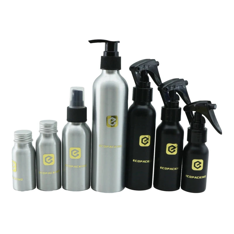 30ml 50ml 100ml 250ml 500ml 1000ml Cosmetic Lotion Shampoo Silver Black Gold Aluminum Bottle with Spray Pump Cap