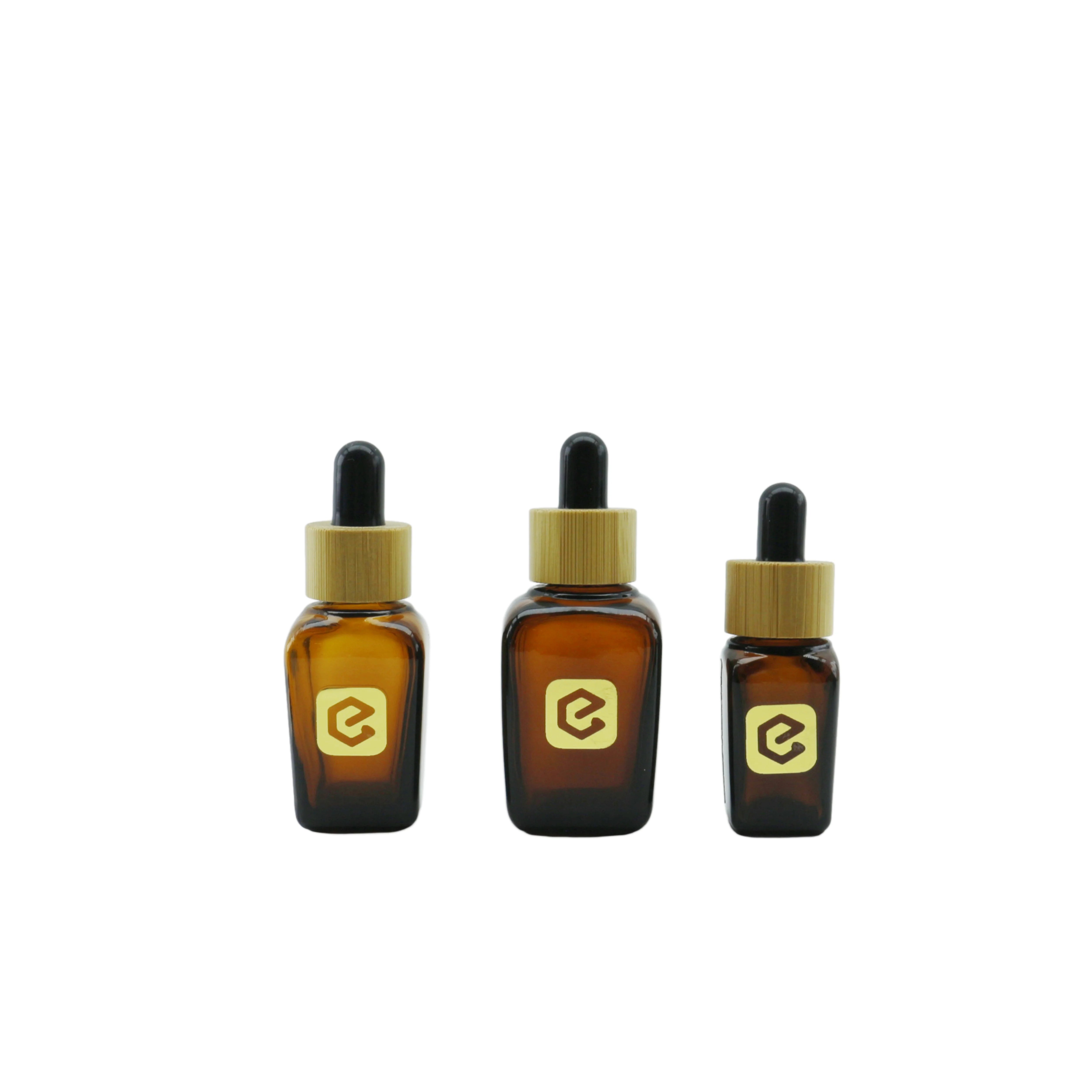 10~50ml 100ml Square Dark Amber Glass Dropper Bottles With Glass Dropper Natural Wooden Tincture Bottles With Eye Droppers - 图片 4