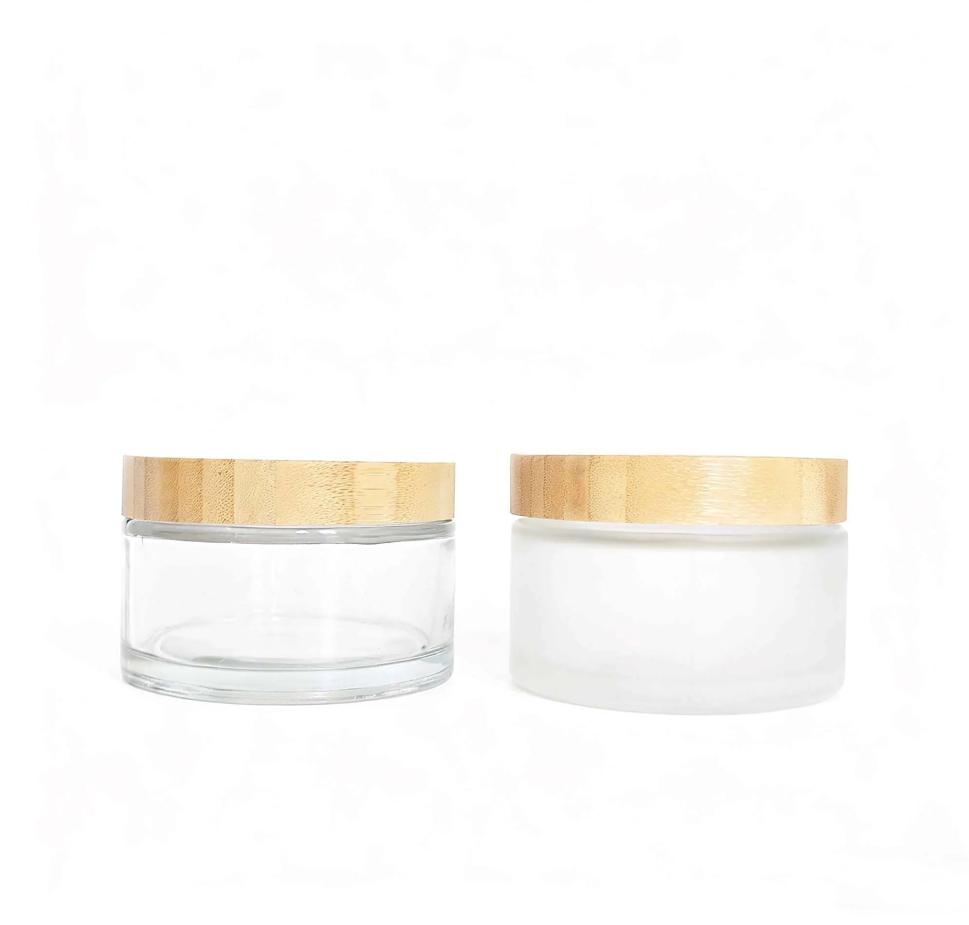 Natural Wide Mouth Cosmetic Body Cream 200ml Frosted Glass Cosmetic Jar with Bamboo Lid