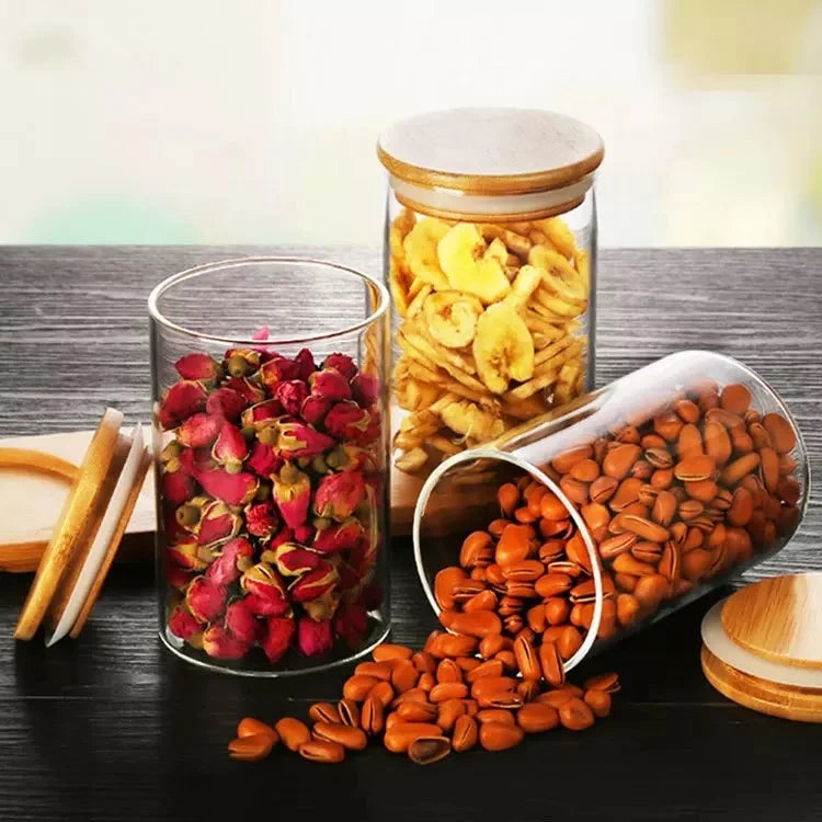 Kitchen Custom Logo Food Grade Bamboo Lid Borosilicate Food Glass Storage Jar - 图片 3