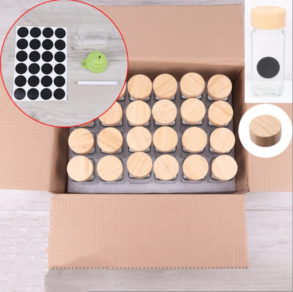 Wholesale 12pcs 4oz Glass Spice Jar Seasoning Jar Set Square Spice Jar with Wooden Lid for Kitchen Food R888 - 图片 4