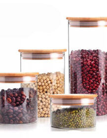 16oz High Borosilicate Glass Storage Jar Bamboo Lid 1200ml for Kitchen Food