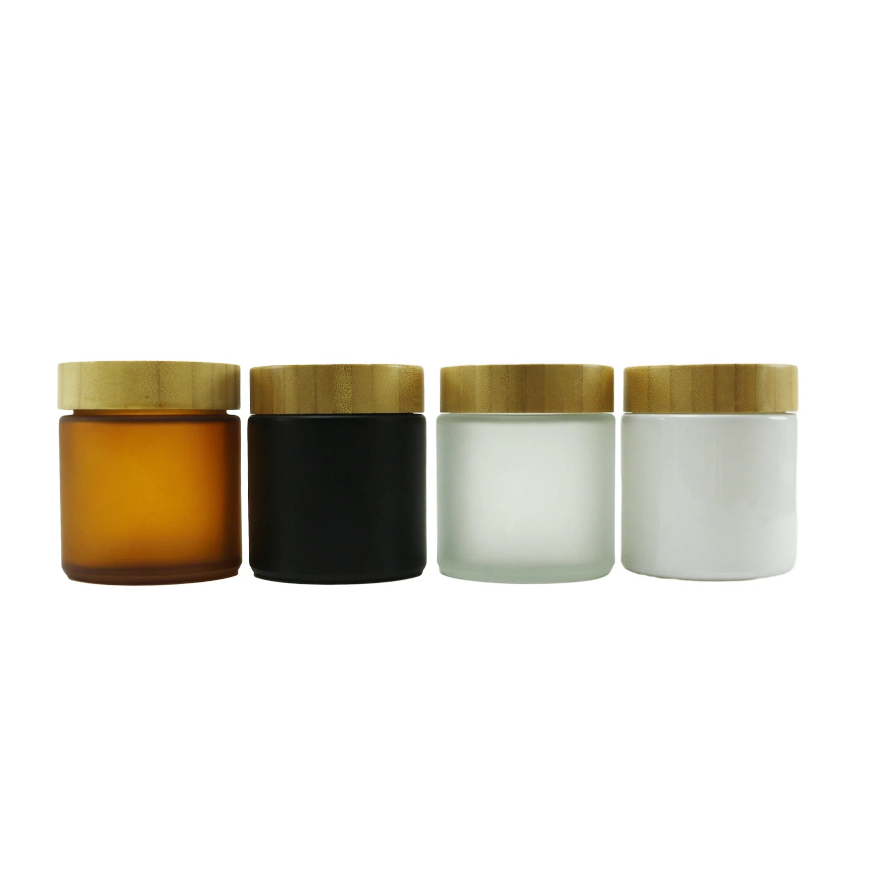 High Quality Wholesale Cosmetic 250ml 8oz Frosted Clear Amber Black Cream Glass Jar With Bamboo Lid - 图片 2