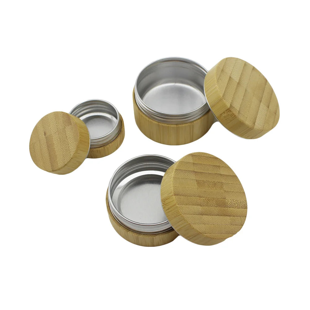 Small 5ml 10ml 15ml 30ml 50ml 100ml Bamboo Aluminium Cosmetic Jars Container Packaging with Bamboo Lids