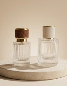 Elegant Ribbed Glass Perfume Bottles Empty Refillable Spray Bottles with Gold Trim for Luxury Fragrance Gift Set