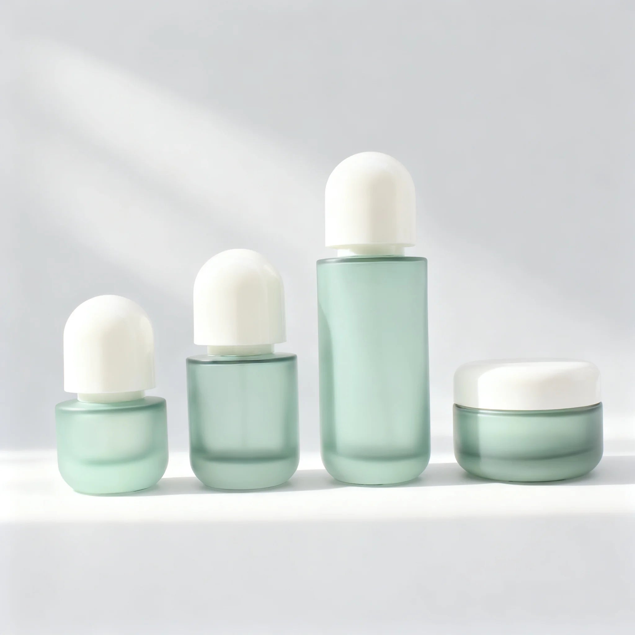 Custom Glass Mist Spray Bottle 30ml 50ml 100ml 120ml Frosted Green Cosmetic Lotion Pump Bottle - 图片 3