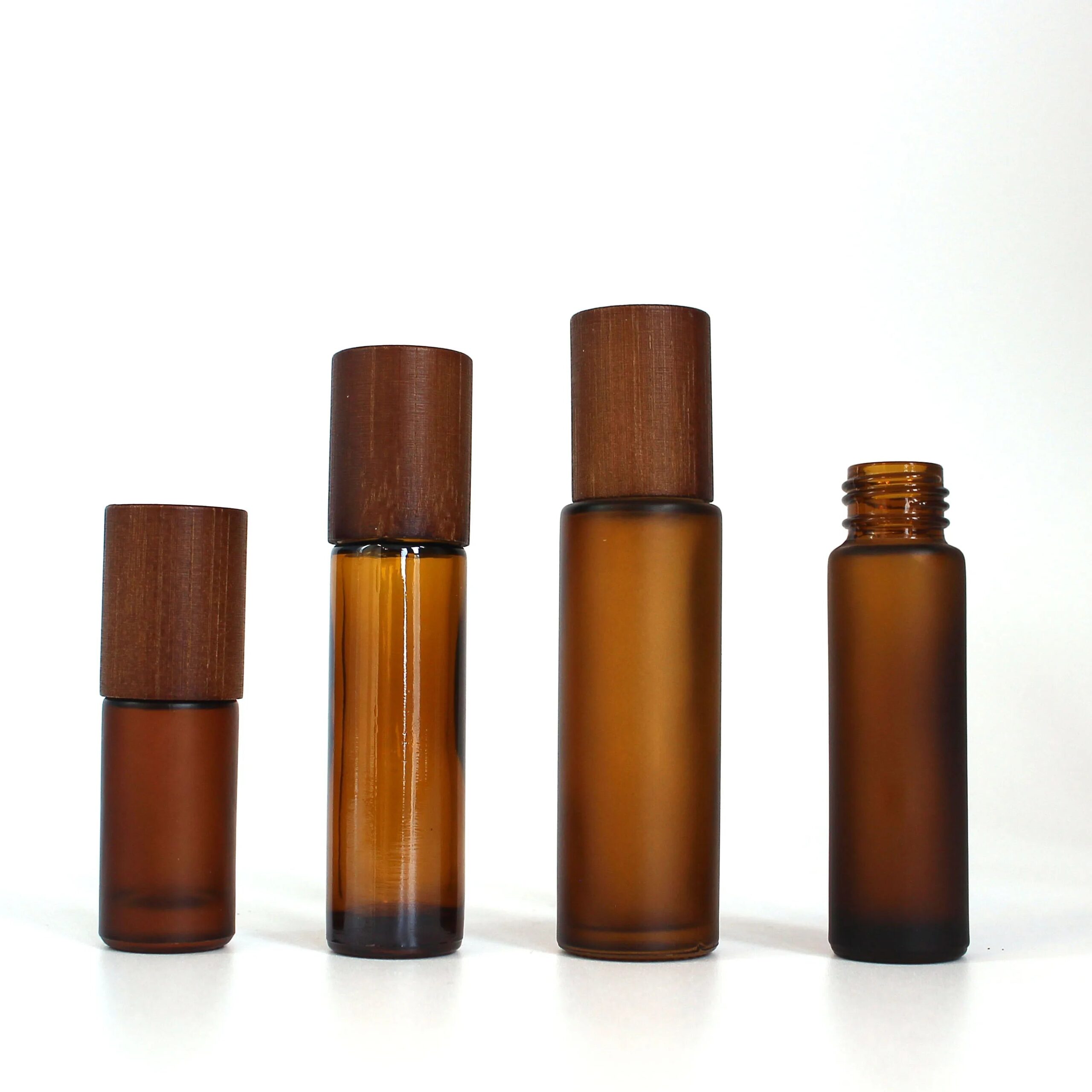 Empty Bamboo Wooden Refillable 10 ml Frosted Amebr Essential Oils Roller Perfume Bottle - 图片 2