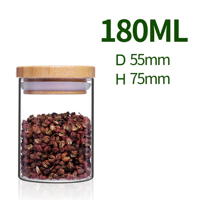 Custom Airtight Tea Spice Glass Jar Kitchen Sealed Glass Storage Tanks Glass Food Storage Container Set With Bamboo Lid