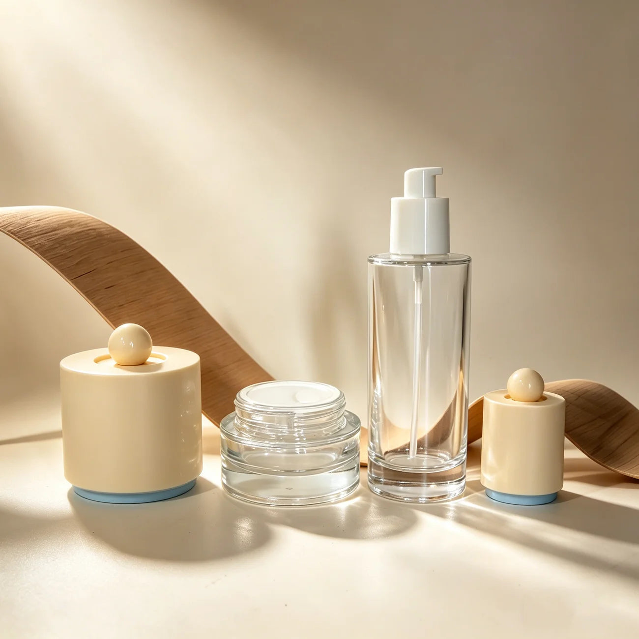 Cylindrical 40ml 100ml 120ml Glass Packaging Set Skincare Cosmetics Cream Jar Lotion Pump Bottle - 图片 6