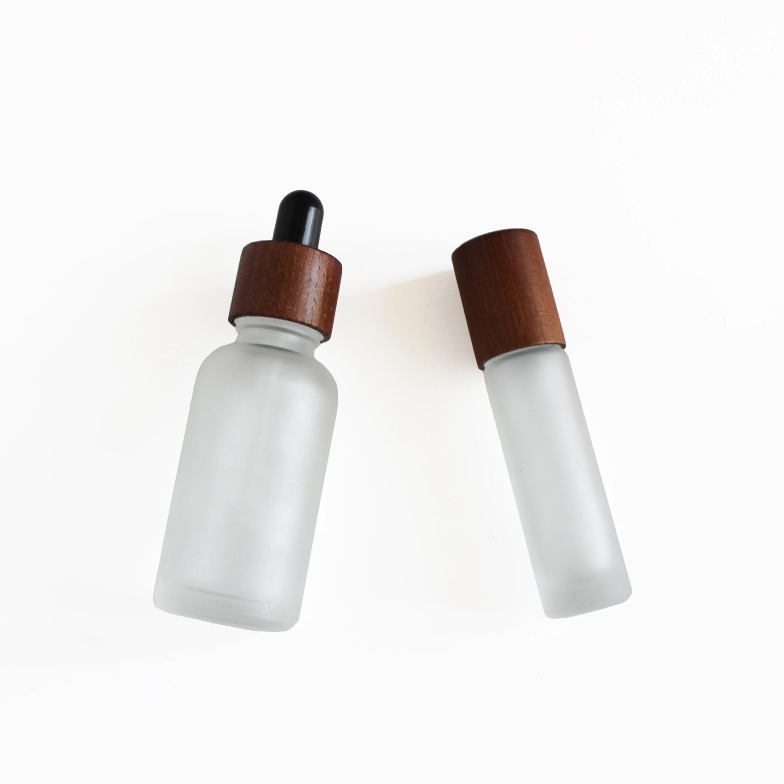 Empty Round OEM Essential Oil Perfume Cosmetic Skin Care Ash Wood Walnut Wood Cap Glass Oil Bottle Frosted - 图片 2