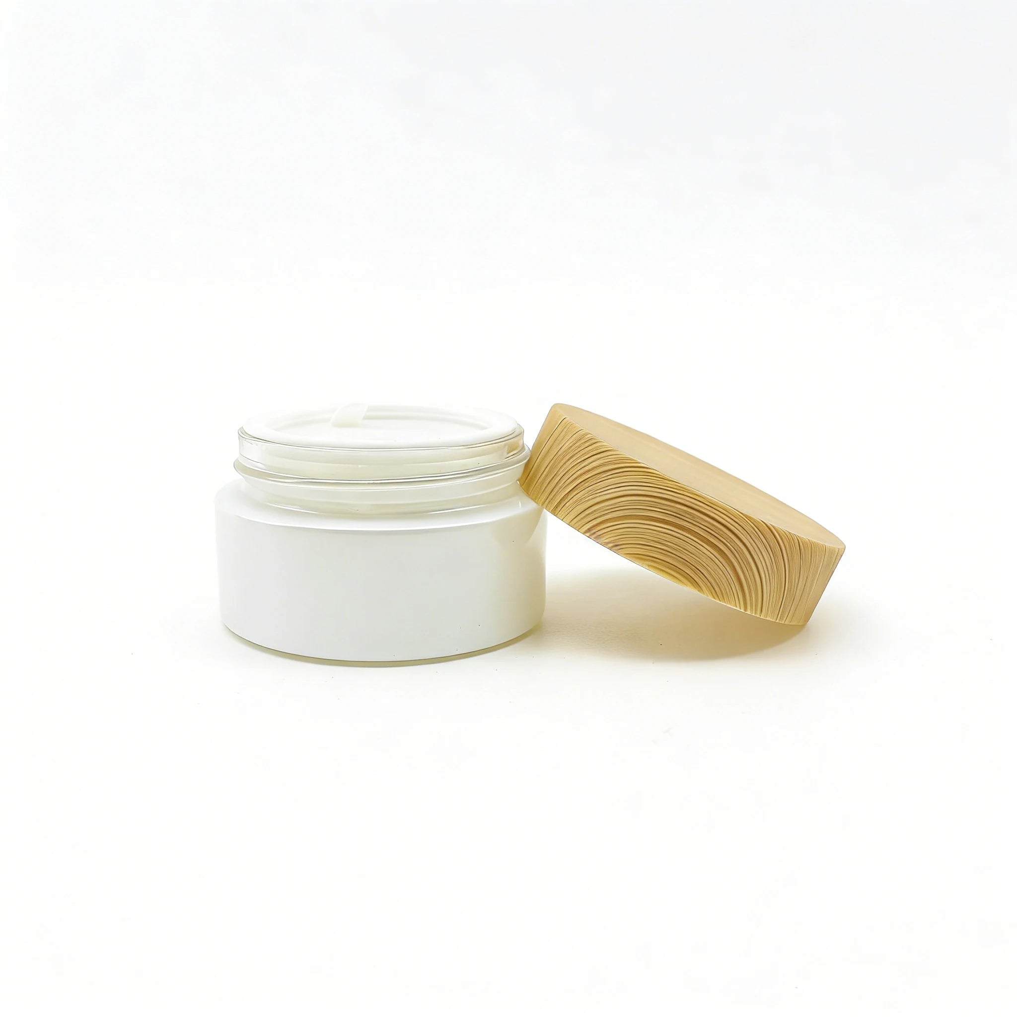 Luxury Glass Cosmetic Jar Containers 20g 30g 50g Body Butter Jar with Water Transfer Printed Wooden Lid for Skincare Packaging - 图片 2