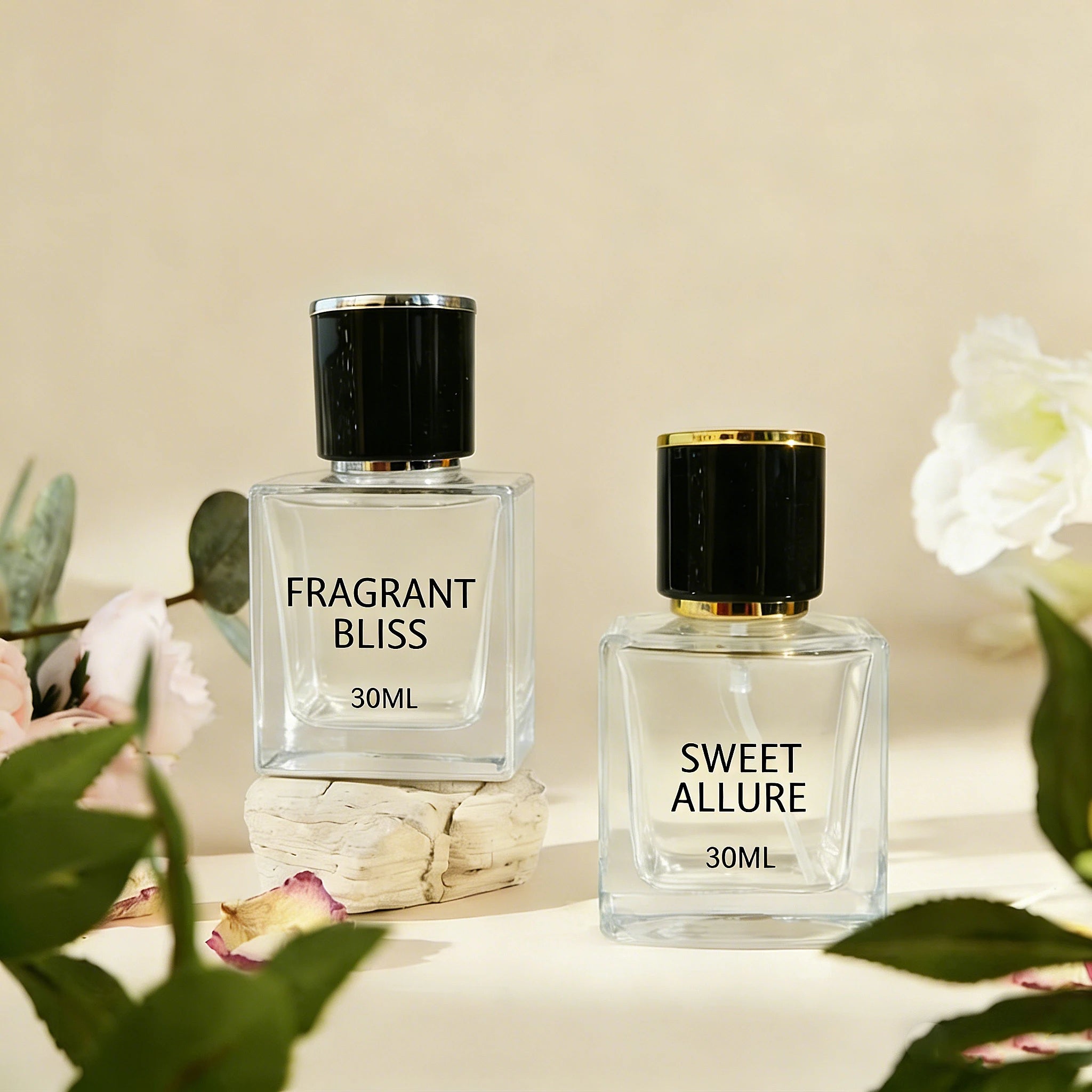 Empty Square 30ml 50ml Luxury Glass Perfume Bottles with Spray Lid Packaging N888