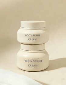 Luxury Custom Beige 8oz Plastic Body Cream Jars with Lids Skincare Cosmetic Packaging