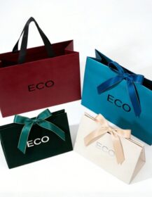 Eco-Friendly Biodegradable Colored Paper Gift Bag with Bow for Supermarket Use Custom Size Coffee Packaging 888J