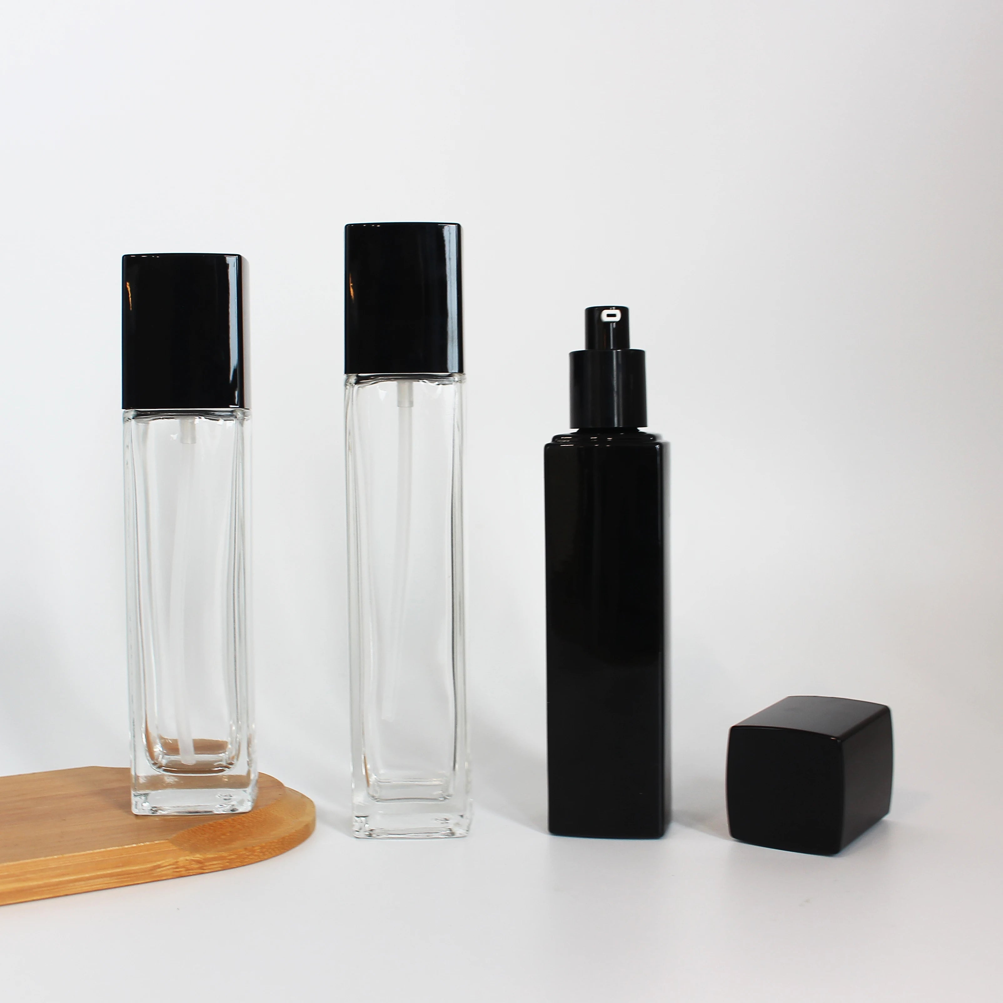 100ml 120ml square Cosmetic Luxury Essential Oil Hair Seum Skin Care Glass Pump Lotion Bottle Custom OEM - 图片 4