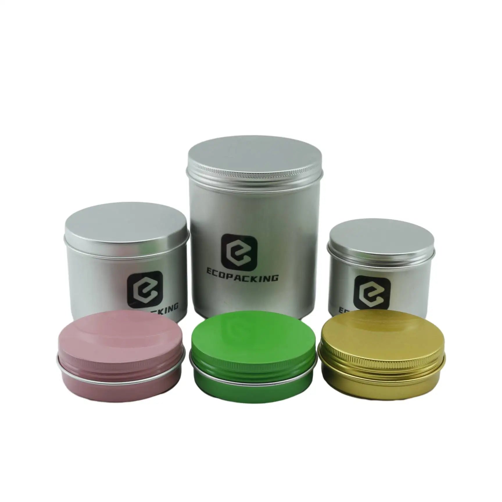 New Design Custom Silver White Gold Black pink Green Candle Tea Metal Aluminum Tin Box with Screw Lids