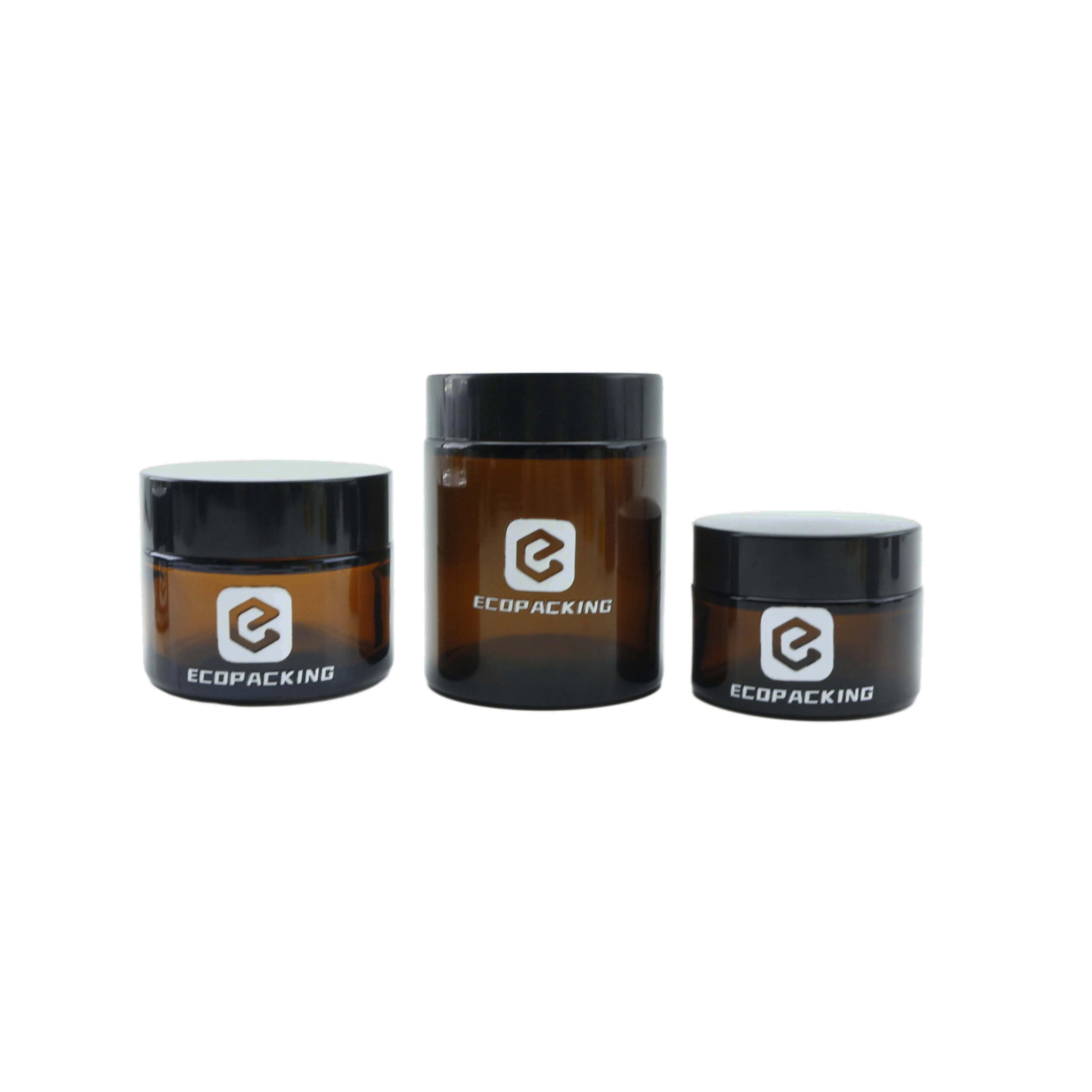 Empty Round Cosmetic Container Refillable Mini Eye Cream Face Cream Amber Glass Jar With Black Lids - 图片 6