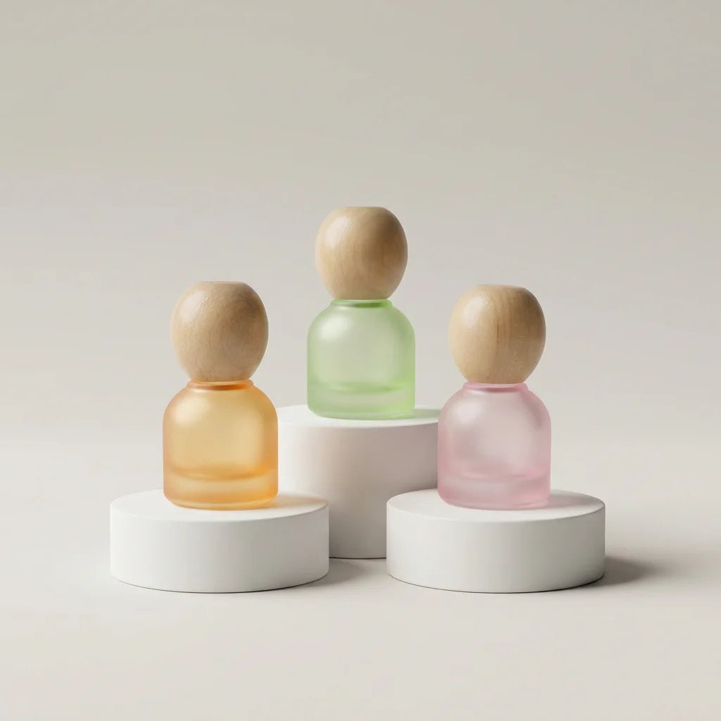 10ml Frosted Glass Roller Bottles with Wooden Ball Cap Empty Refillable Roll on Bottles for Essential Oil - 图片 4